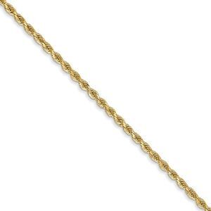 1.75mm, 14k Yellow Gold Solid Diamond Cut Rope Chain Necklace, 28 Inch